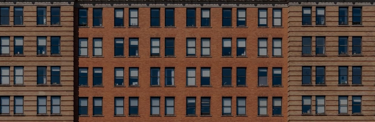 Brick building facade windows
